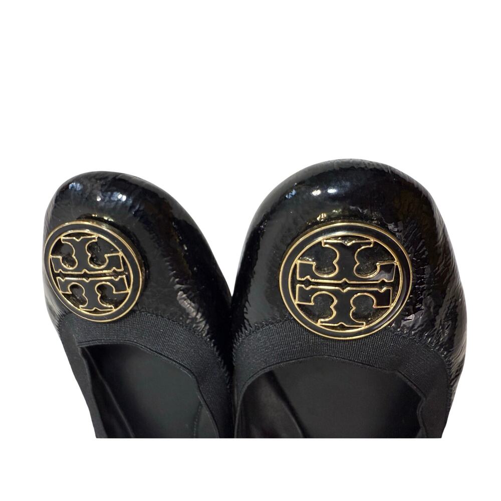 Tory Burch Caroline Ballet Flats Women’s 9 Black Patent Leather Logo Shoes - Picture 7 of 15
